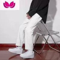 七斓白色牛仔裤男款春季新款休闲九分裤高街直筒宽松潮牌裤子男生长裤