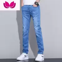 七斓夏季薄款浅色牛仔裤男士高端宽松直筒潮牌百搭修身休闲长裤子