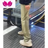 七斓美式复古高街黄泥染水洗做旧牛仔裤男ins潮牌宽松直筒堆积感长裤