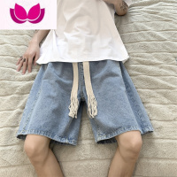 七斓港风ins复古织带牛仔短裤男夏季薄款宽松休闲潮流百搭学生五分裤