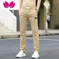 七斓薄款休闲裤男直筒修身潮流百搭商务青年男士西裤系绳潮