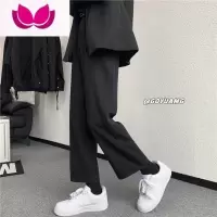 七斓裤子男ins韩版潮流百搭纯色阔腿休闲裤春季帅气宽松直筒九分西裤