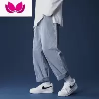 七斓潮牌牛仔裤男士款美式复古直筒宽松裤子潮流阔腿裤休闲长裤