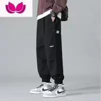 七斓日系工装裤子男款黑色夏季潮牌束脚裤休闲长裤美式大码宽松