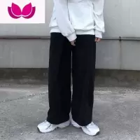 七斓宽松美式裤子小众设计感复古卡其色灯芯绒阔腿裤男直筒日系休闲裤