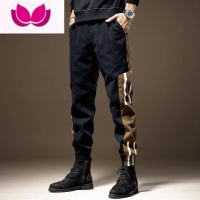 七斓高端美式拼接工装裤男潮牌宽松直筒束脚裤男士运动裤休闲裤长裤子