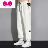 七斓美式复古裤子男士夏季薄款宽松百搭白色束脚卫裤青少年休闲长裤男