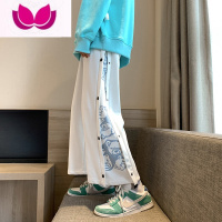 七斓全开排扣裤子男直筒阔腿高街宽松痞帅潮流高街休闲运动裤百搭