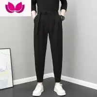 七斓裤子男秋季新款男生九分裤潮流修身小脚裤系带痞帅束脚拉链小西裤