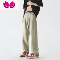 七斓美式高街牛仔裤子男夏季vibe痞帅复古潮牌垂感直筒长裤阔腿工装裤