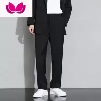 七斓冰丝西裤子男夏季薄款宽松休闲长裤潮流高级直筒皱垂感小西装裤