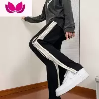 七斓美式vibe风裤子男ins高街潮秋季宽松直筒侧拉链开叉运动休闲长裤