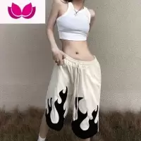 七斓美式oldschool火焰休闲短裤男女夏季潮牌高街小众宽松运动五分裤