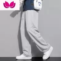 七斓裤子男春新款宽松阔腿裤直筒运动灰色卫裤男生加绒休闲长裤