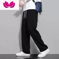 七斓裤子男春新款宽松阔腿裤直筒运动灰色卫裤男生加绒休闲长裤