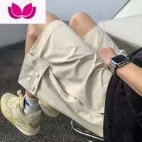七斓排扣短裤男夏季美式复古宽松大码阔腿五分裤子高街潮牌休闲运动裤