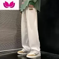 七斓美式复古裤子男士夏季新款宽松百搭白色直筒阔腿裤青少年休闲长裤