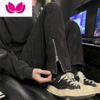 七斓拉链开叉设计牛仔裤男高街美式vibe风痞帅宽松直筒长裤男
