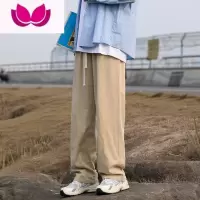 七斓加绒加厚休闲长裤男士秋季宽松百搭直筒日系工装高街拖地裤子