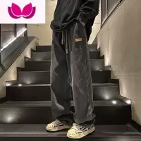 七斓黑色直筒牛仔裤男美式高街阔腿学生裤子潮牌宽松大码休闲长裤