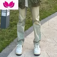 七斓黄泥染水洗高街牛仔裤男女美式宽松vibe显瘦做旧直筒拉地裤子