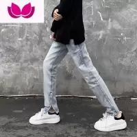 七斓男士牛仔裤复古高街水洗泛白休闲直筒裤潮流百搭拉链设计开叉长裤