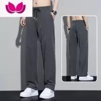 七斓冰丝休闲裤男士直筒宽松夏季薄款坠垂感松紧腰阔腿速干运动长裤子