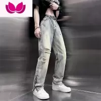 七斓欧美式vibe风高街裤子冬款ins潮牌复古牛仔裤破洞乞丐裤男女