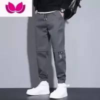 七斓休闲裤男夏季薄款潮牌百搭束脚运动长裤2023新款宽松工装裤子