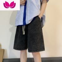 七斓水洗拼接休闲短裤男款夏季美式高街潮牌做旧运动裤子痞帅五分中裤