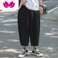 七斓阔腿直筒休闲裤男9九分裤宽松加肥加大码薄款潮胖子装日系复