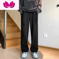 七斓美式复古拼接裤子潮牌男款垂感夏季宽松直筒休闲长裤阔腿拖地