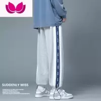 七斓运动裤子男款宽松直筒美式潮流抽绳束脚长裤百搭休闲灰色卫裤