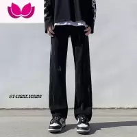 七斓喷墨牛仔裤男款春季潮流ins修身高街直筒裤百搭潮牌美式大码裤子
