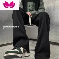 七斓黑色休闲裤男春季潮牌垂感宽松直筒裤子ins潮流大码阔腿运动卫裤