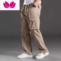七斓夏季男薄加肥大码直筒大口袋休闲户外宽松工装长装运动肥佬裤