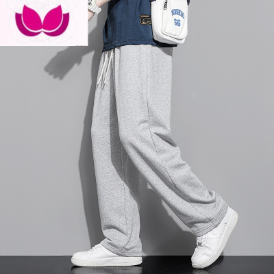 七斓夏季新款裤子男士宽松阔腿直筒运动裤灰色束脚卫裤款休闲长裤