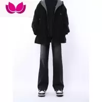 七斓妈个鸡妈 ins复古美式磨白微喇裤做旧显瘦水洗直筒阔腿牛仔裤男女