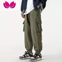 七斓美式工装裤子男士新款潮流宽松大码直筒裤潮牌休闲束脚长裤