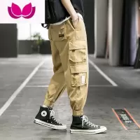 七斓ins工装裤男休闲潮牌九分束脚裤韩版潮流宽松超火学生多口袋裤子