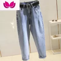 七斓网红牛仔裤男2022新款宽松哈伦九分裤原宿风大码潮流直筒裤子