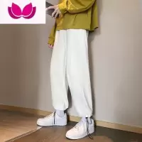 七斓黑色束脚卫裤男百搭宽松抽绳大码潮流运动休闲裤子潮牌胖子