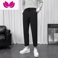 七斓裤子男款系绳休闲九分裤潮牌直筒黑色西装裤男生春季新款小西裤潮