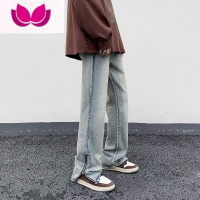 七斓美式黄泥水洗牛仔裤男高街复古侧边拉链长裤潮流百搭休闲裤子