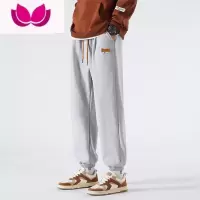 七斓灰色运动裤子男加绒春款潮牌宽松束脚休闲长裤卫裤大码针织