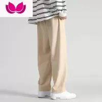 七斓直筒裤男潮牌卫裤男士夏季裤子垂感阔腿裤卡其色运动裤休闲裤