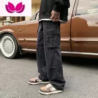 七斓工装裤男春季新款潮牌宽松垂感直筒休闲裤美式复古多口袋阔腿长裤