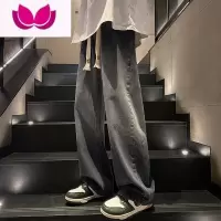 七斓松紧腰渐变水洗做旧直筒牛仔裤男款宽松潮牌胖子大码休闲裤子