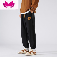 七斓小熊运动裤子男ins夏季卫裤潮牌宽松刺绣大码束脚休闲长裤
