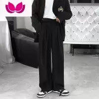 七斓黑色西裤男韩版潮流垂感直筒拖地裤春季宽松潮牌百搭休闲裤子男款